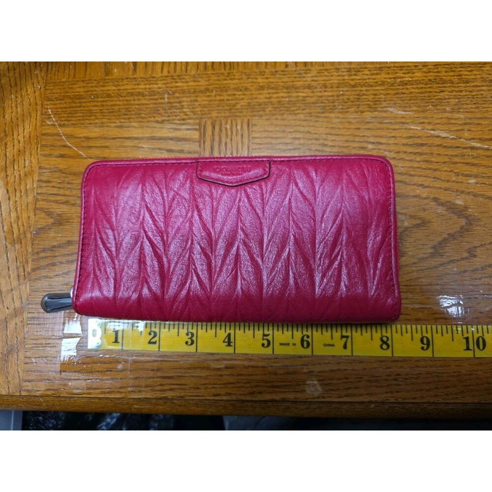 Coach Madison Gathered Leather Zip Around Wallet Raspberry